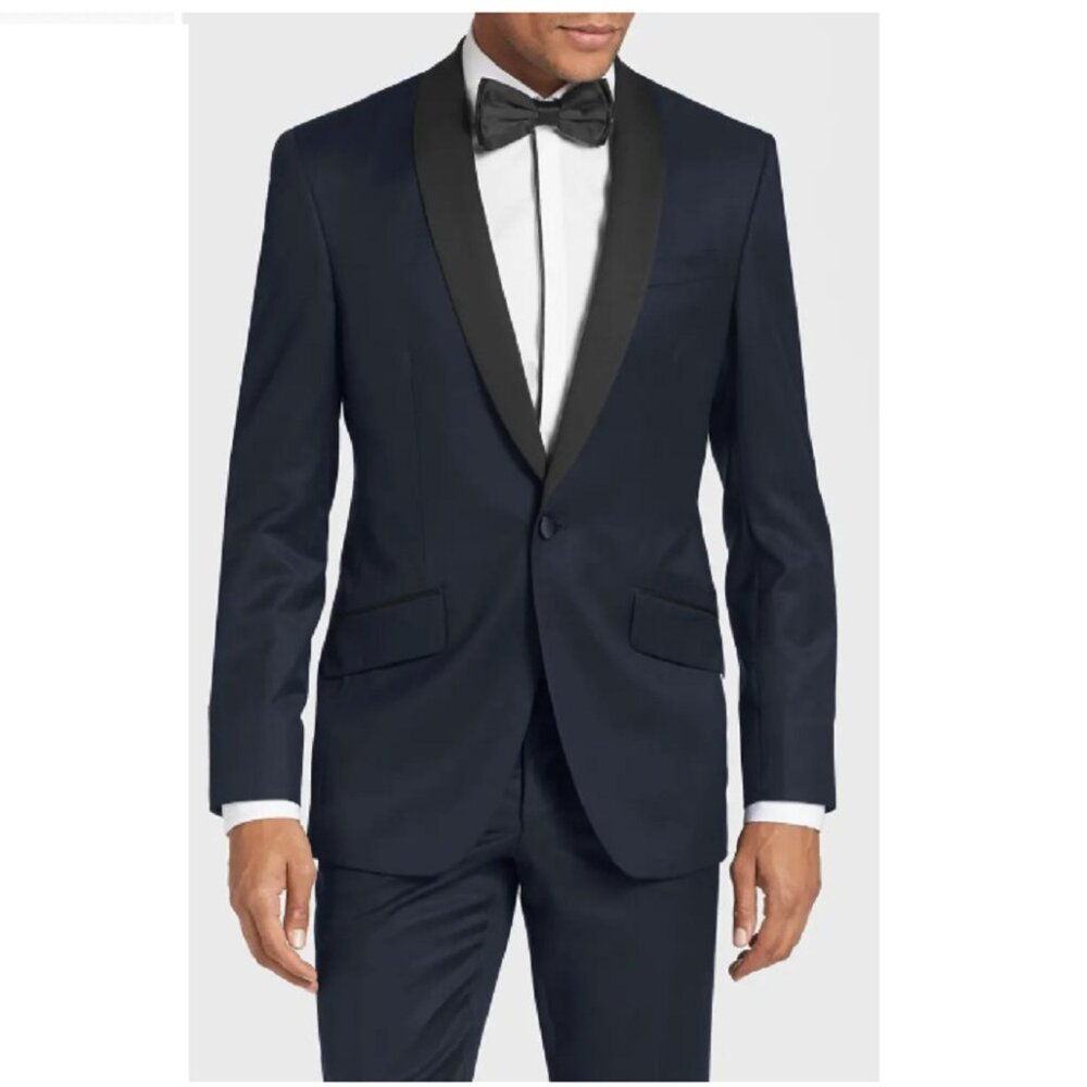 NWOT Men's TED BAKER Josh Dinner Jacket Tuxedo 38R Coat Navy Blue w/ Bla…